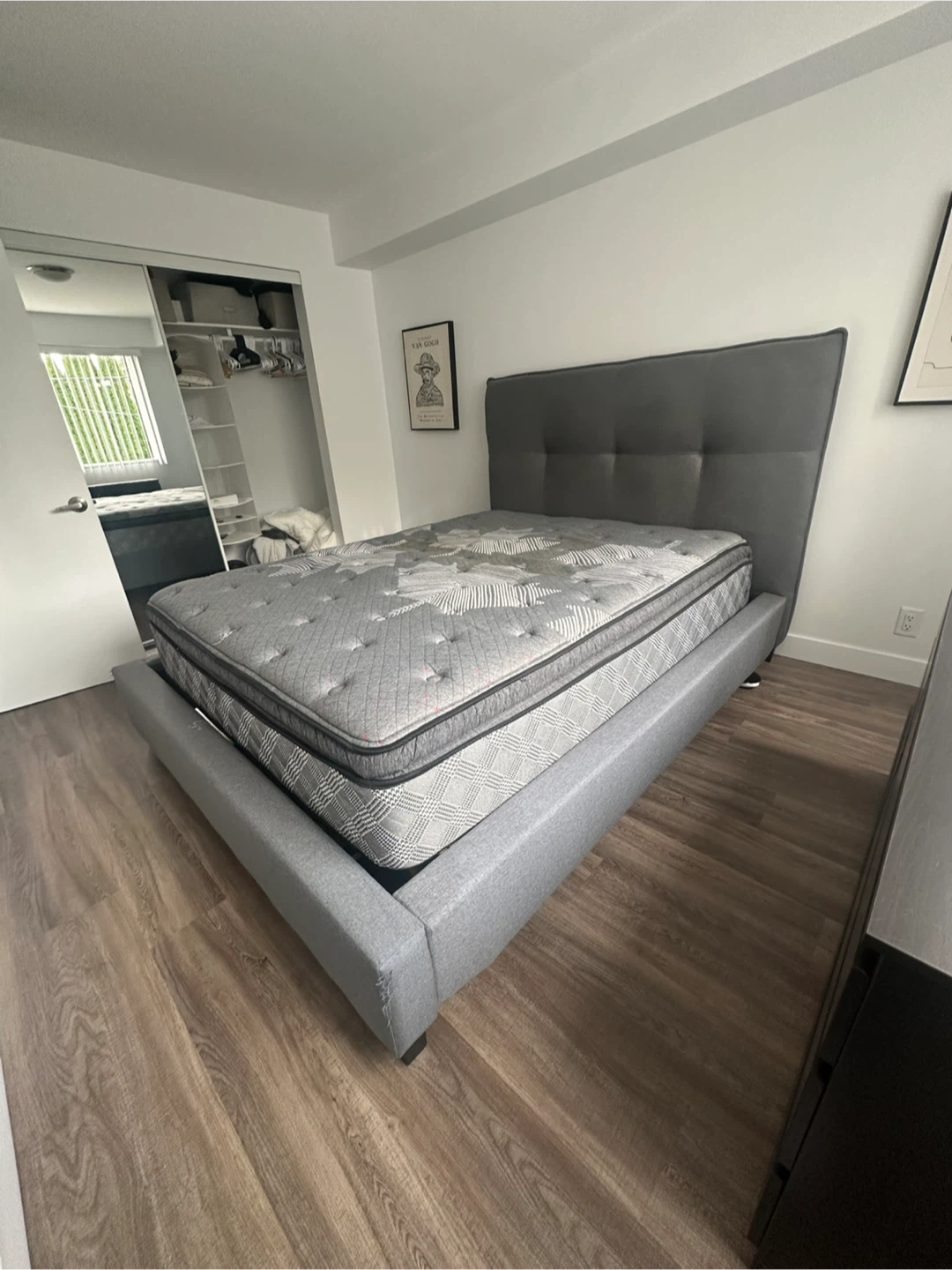 Queen Grey Upholstered Bed Frame - photo 2