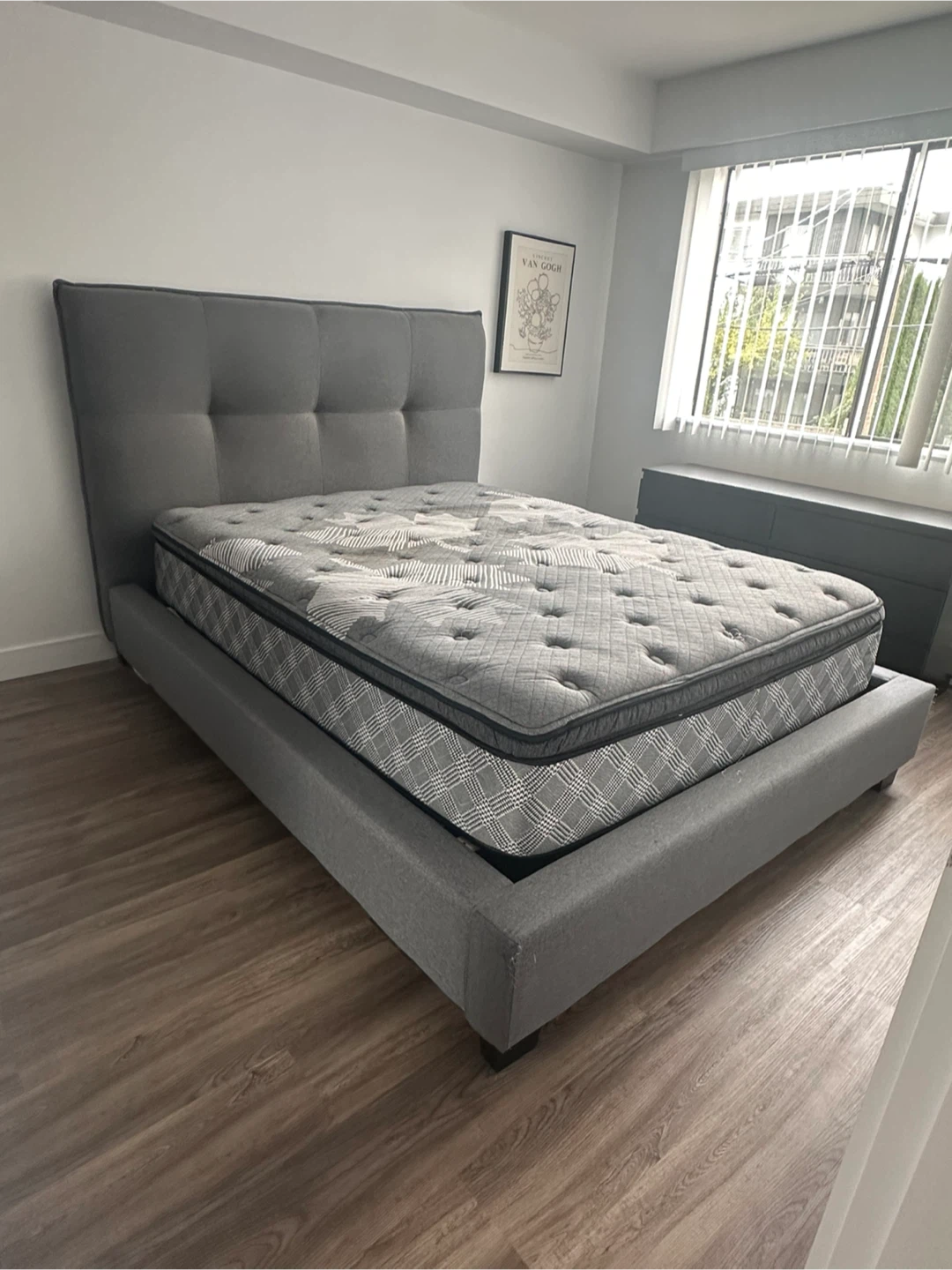 Queen Grey Upholstered Bed Frame
