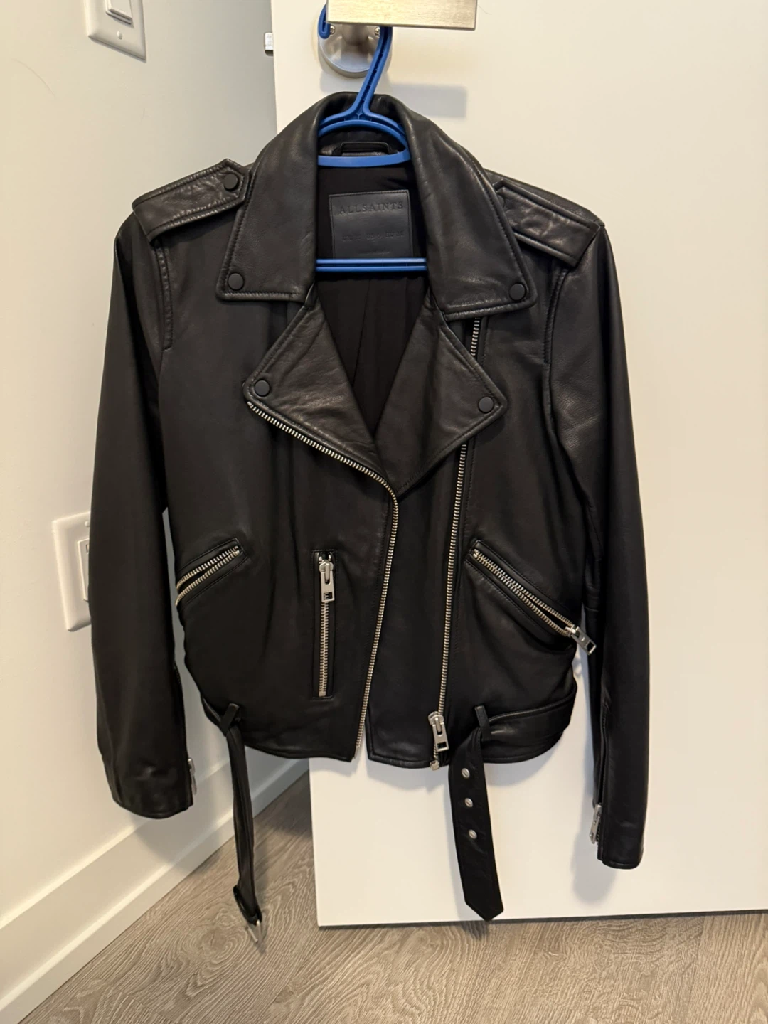 AllSaints Black Leather Biker Jacket - Size US 6