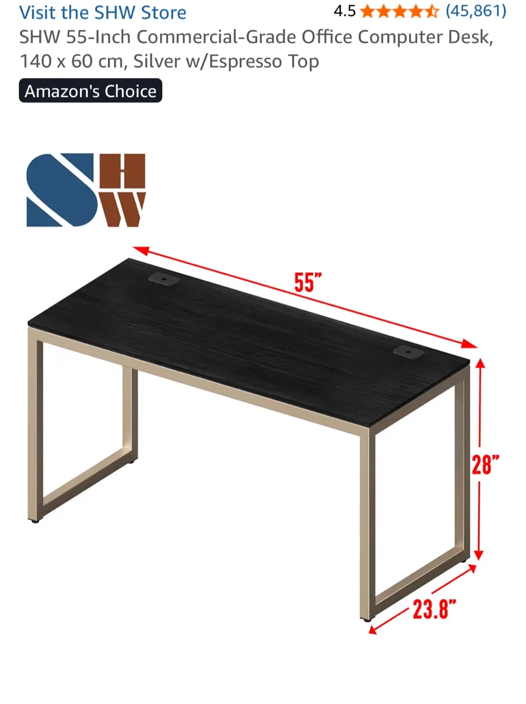 SHW 55-Inch Commercial Grade Office Computer Desk thumbnail