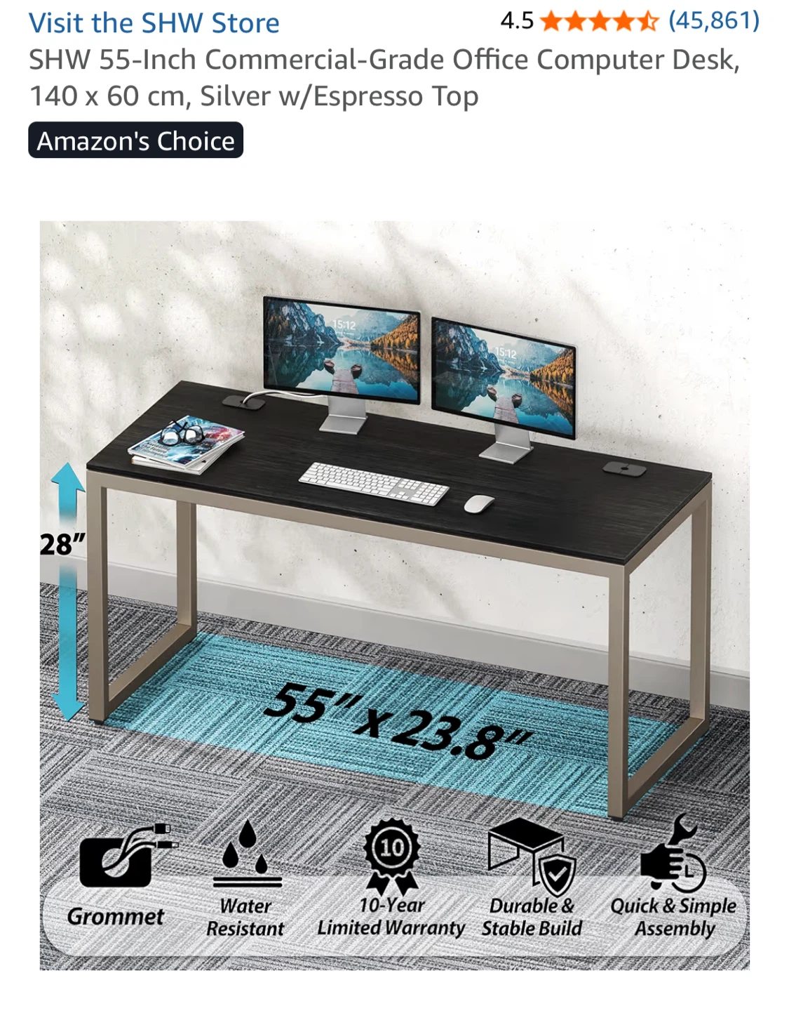 SHW 55-Inch Commercial Grade Office Computer Desk - photo 3