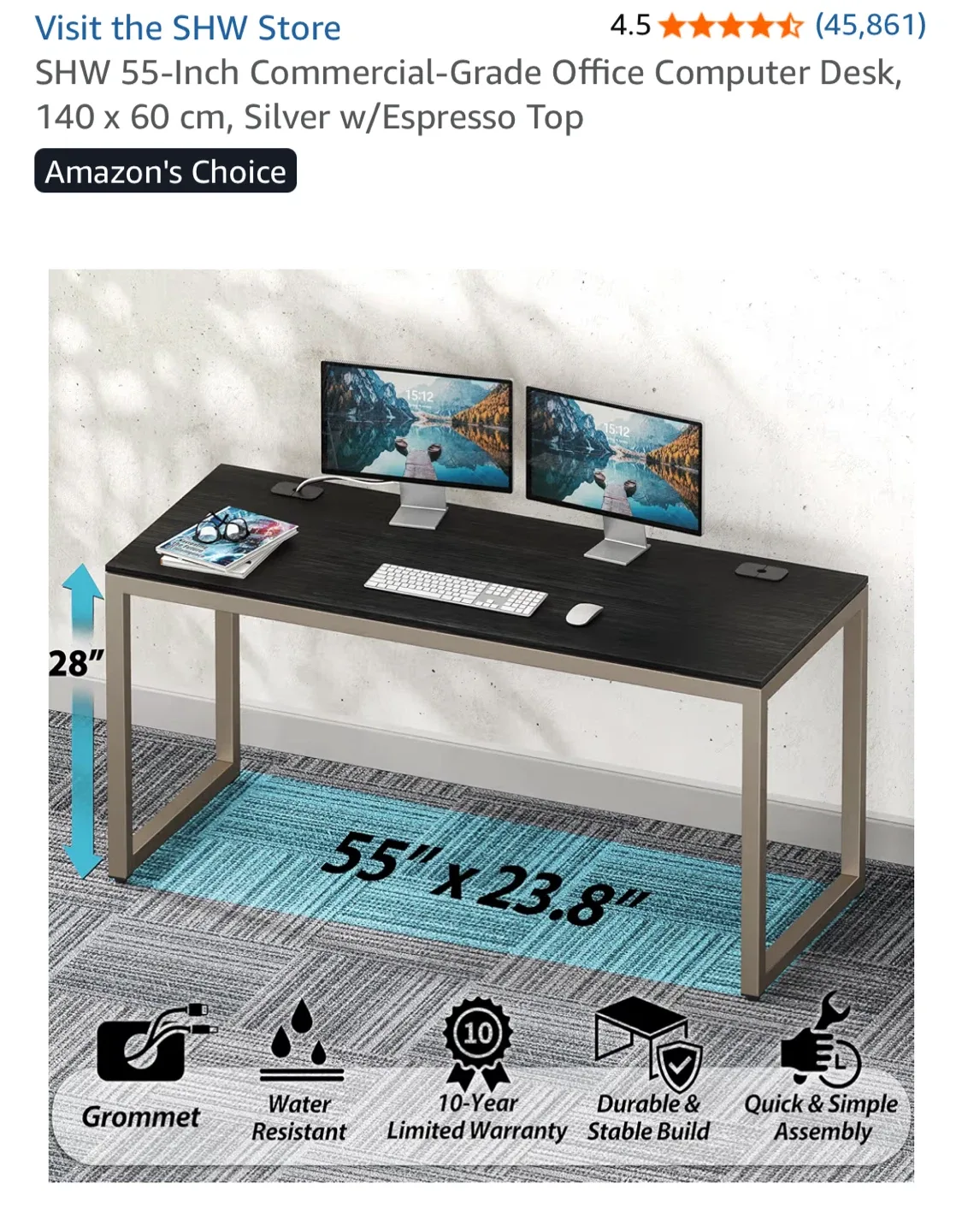 SHW 55-Inch Commercial Grade Office Computer Desk image indicator(3)