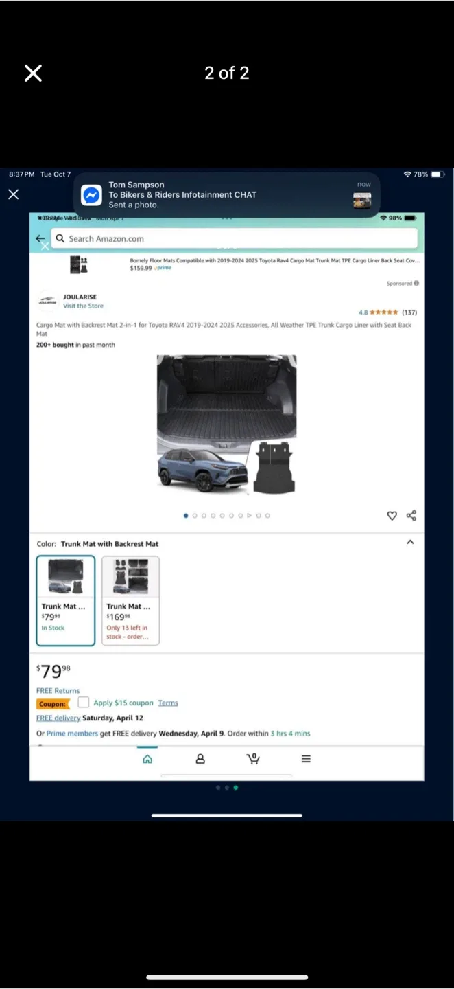 New Toyota RAV4 19-25 All Weather Trunk Liner with Seat Back image indicator(2)