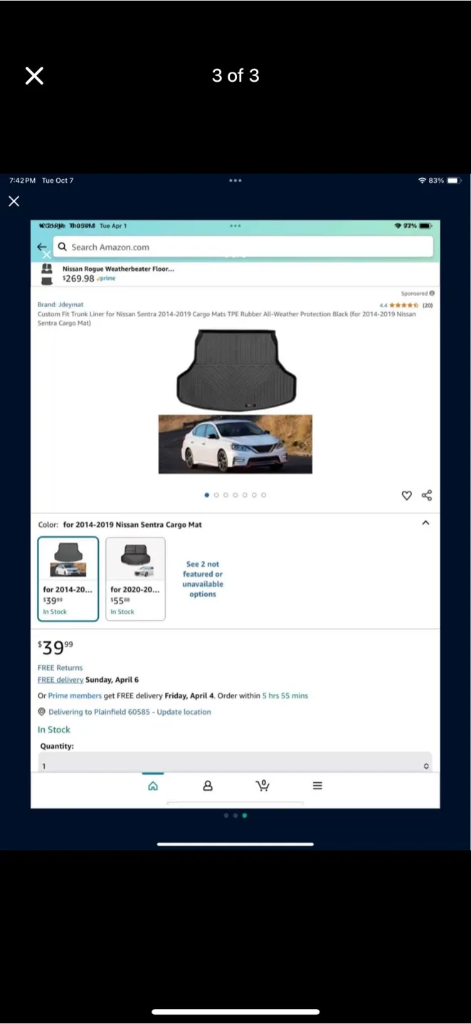 Nissan Sentra 2014-2019 Cargo Mat/Liner image indicator(3)