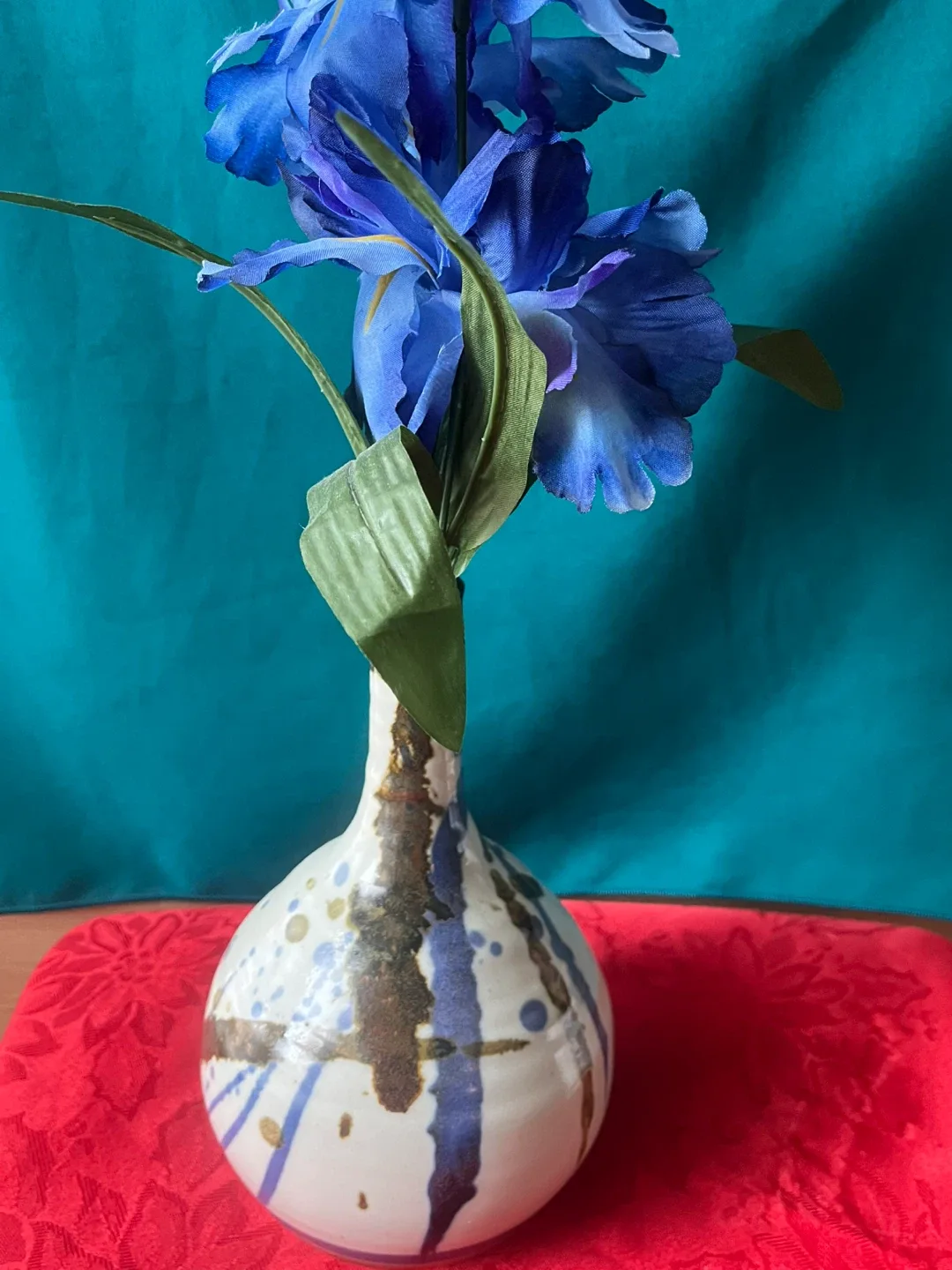 Ceramic Vase with Blue & Brown Accents image indicator(3)