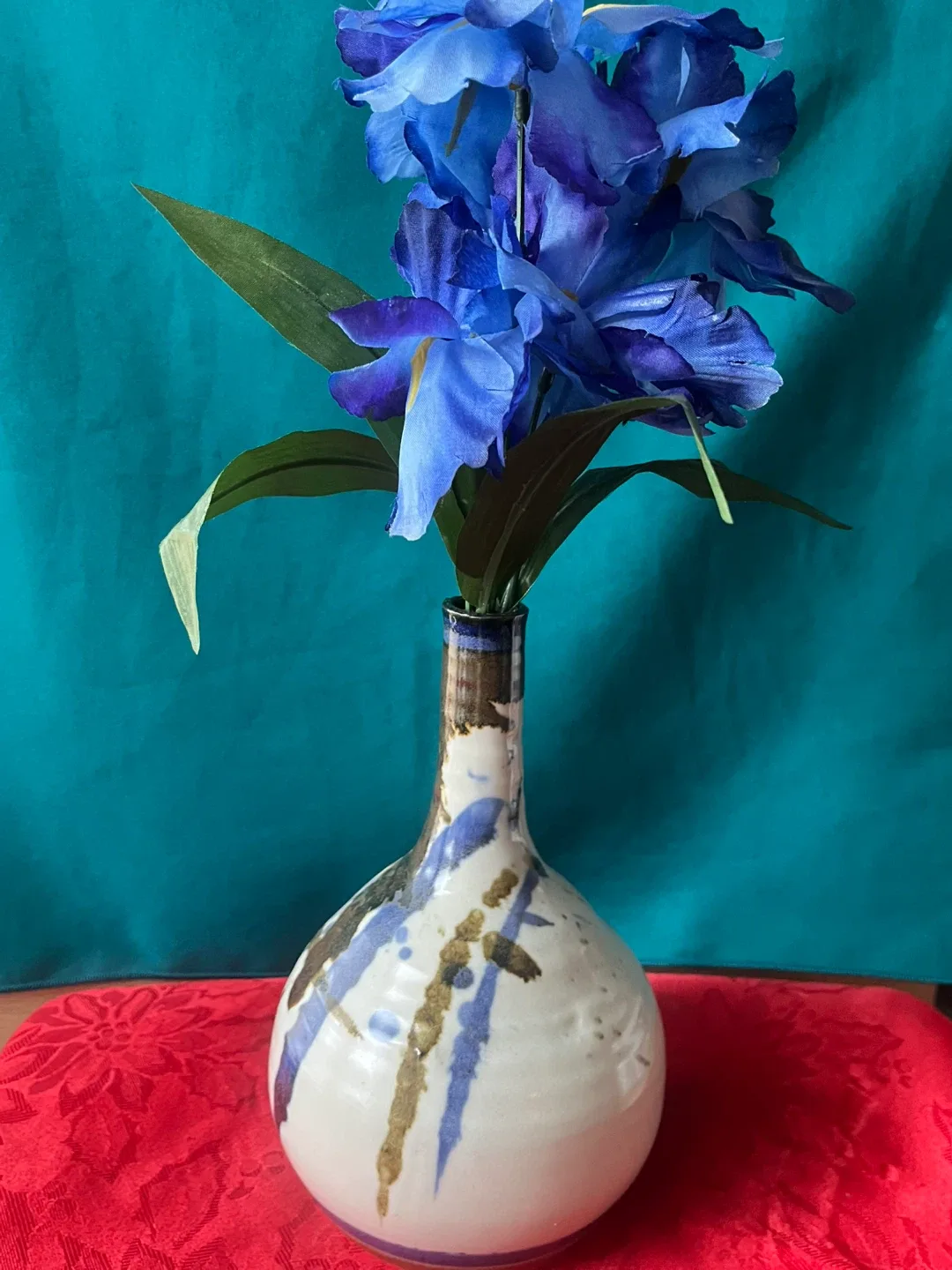 Ceramic Vase with Blue & Brown Accents