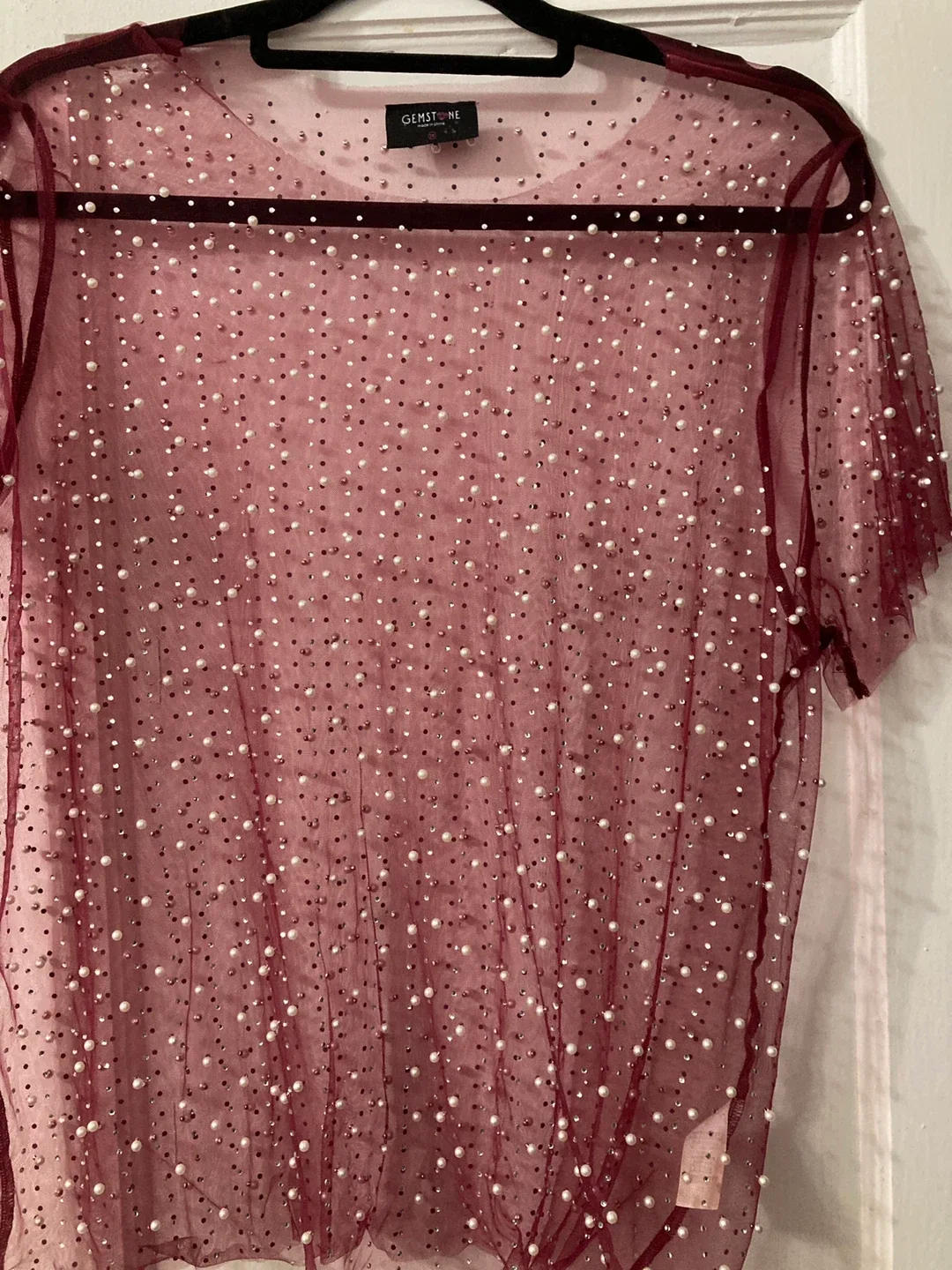 Gemstone Burgundy Beaded Sheer Top