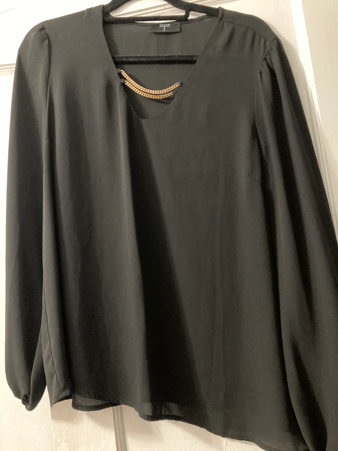 Tahari Black Blouse with Gold Chain Detail