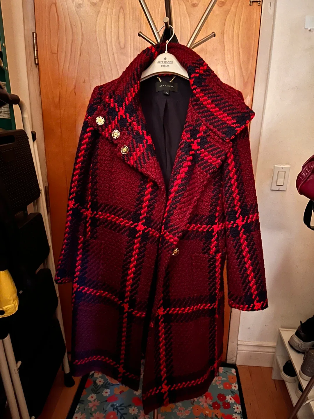 Ann Taylor Red Plaid Wool Blend Coat image indicator(3)