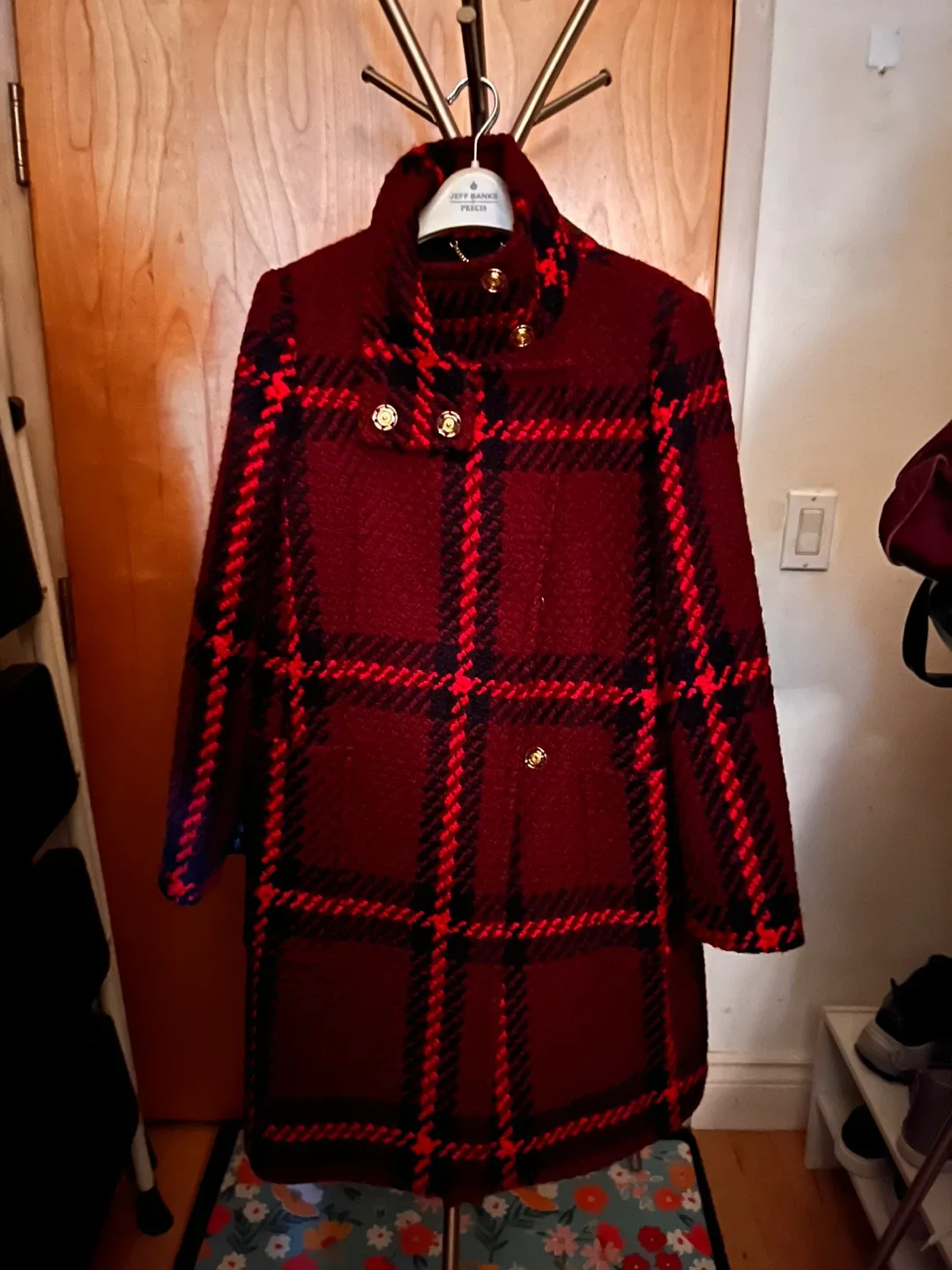 Ann Taylor Red Plaid Wool Blend Coat image indicator(2)
