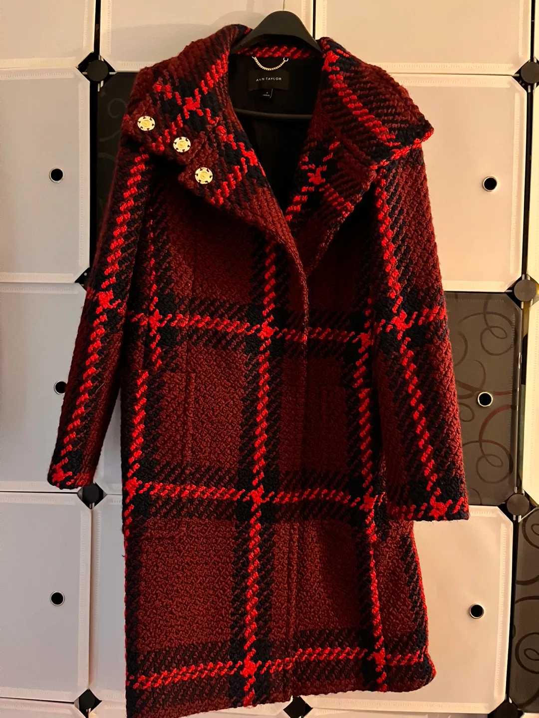 Ann Taylor Red Plaid Wool Blend Coat thumbnail