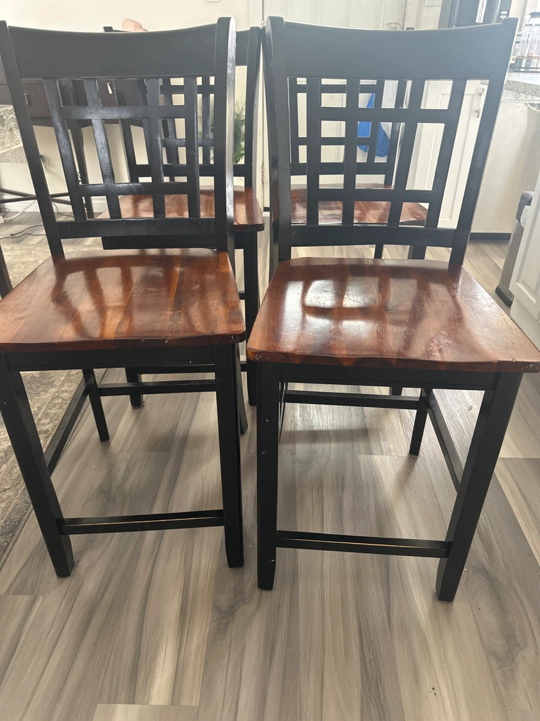 Set of 4 Black & Wood Dining Chairs