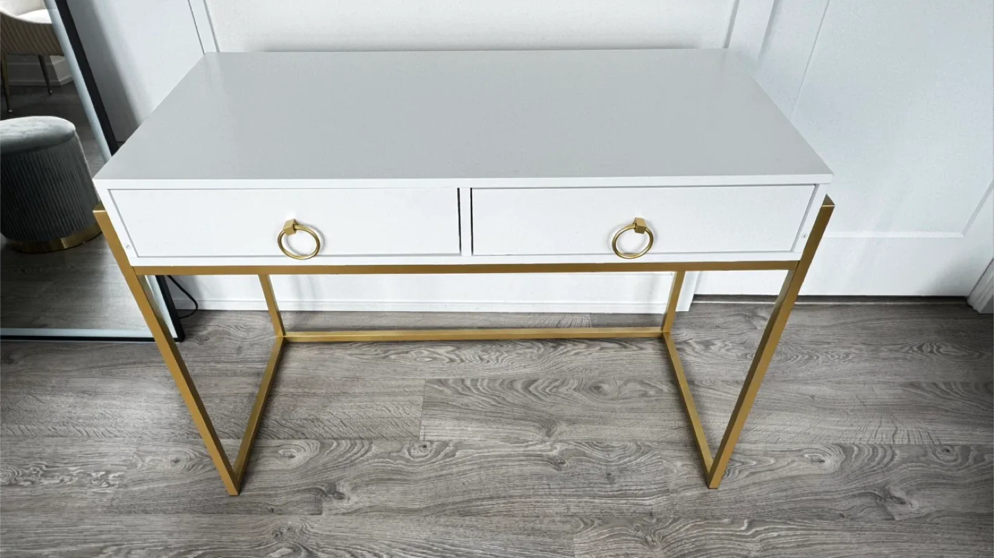 White Makeup Table Writing Desk  2 Storage Drawers image indicator(2)