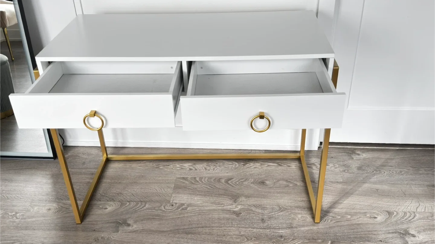 White Makeup Table Writing Desk  2 Storage Drawers image indicator(8)