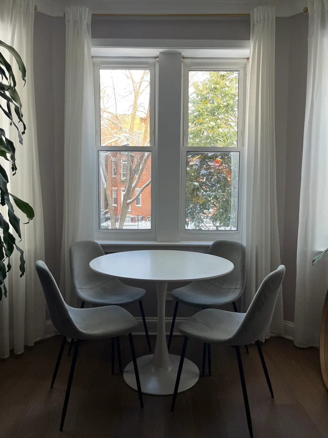 Modern White Pedestal Dining Set