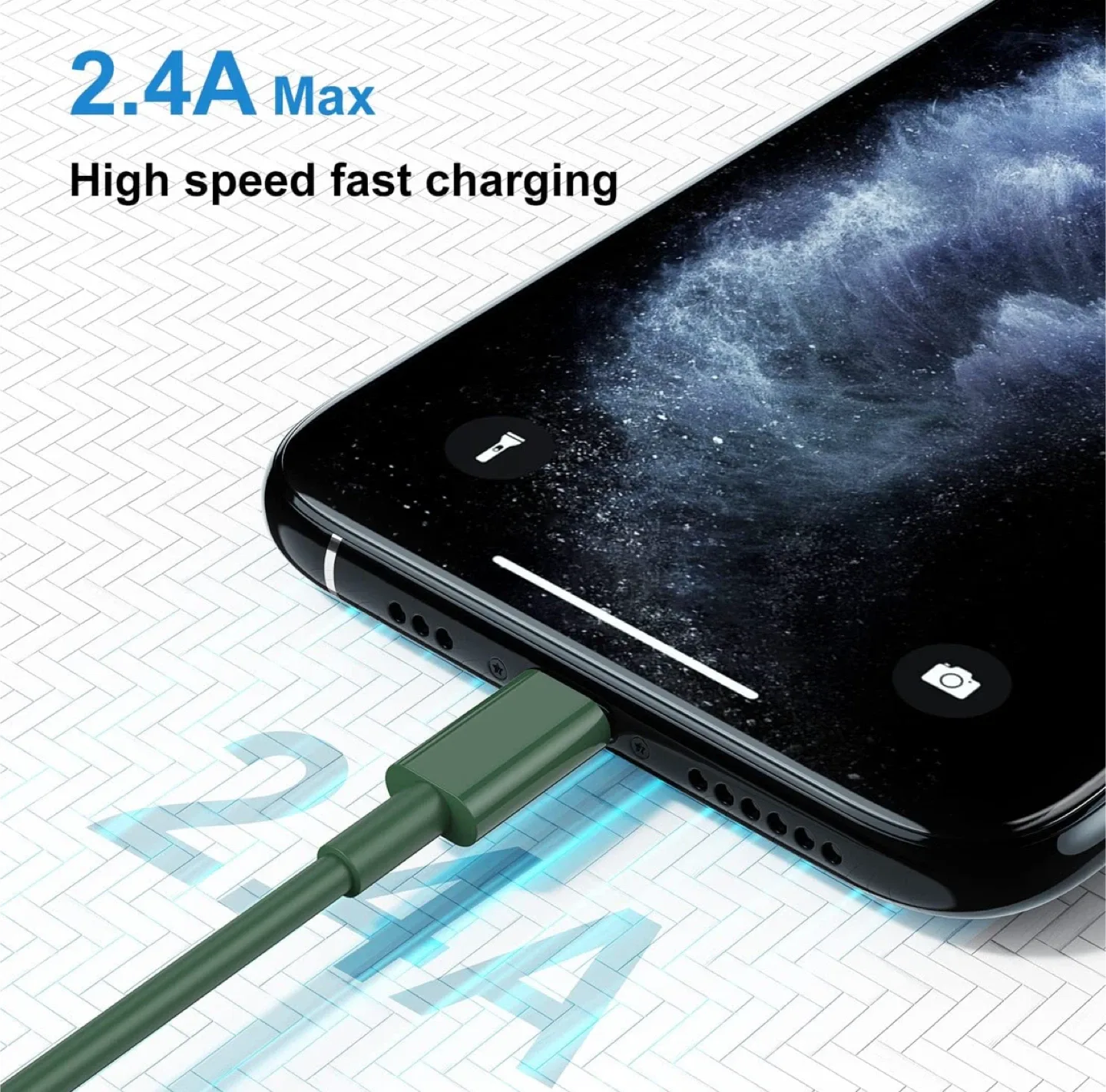 🥕Preowned Green iPhone charger cord USB to Lightning Cable iPad image indicator(2)