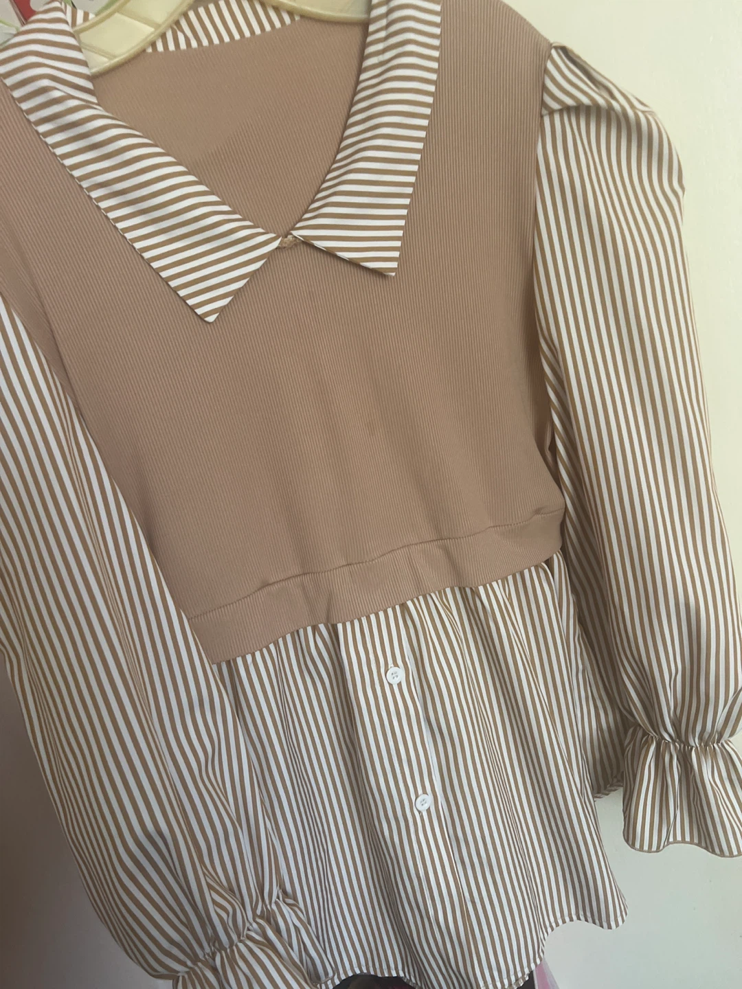 Striped Blouse - Brown & White - photo 2