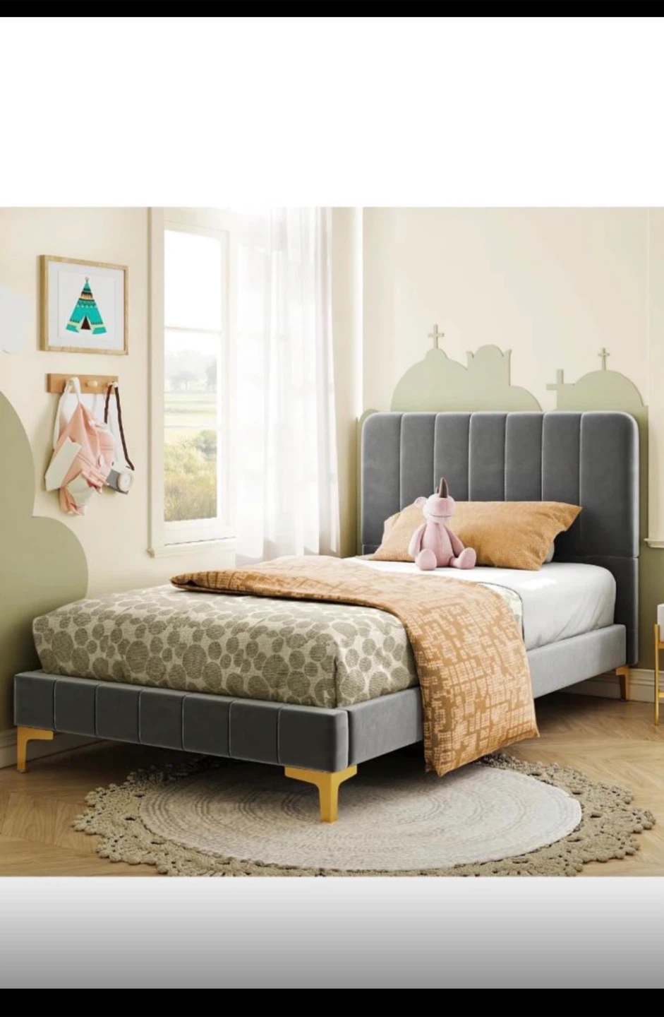 Gray Upholstered Platform Bed