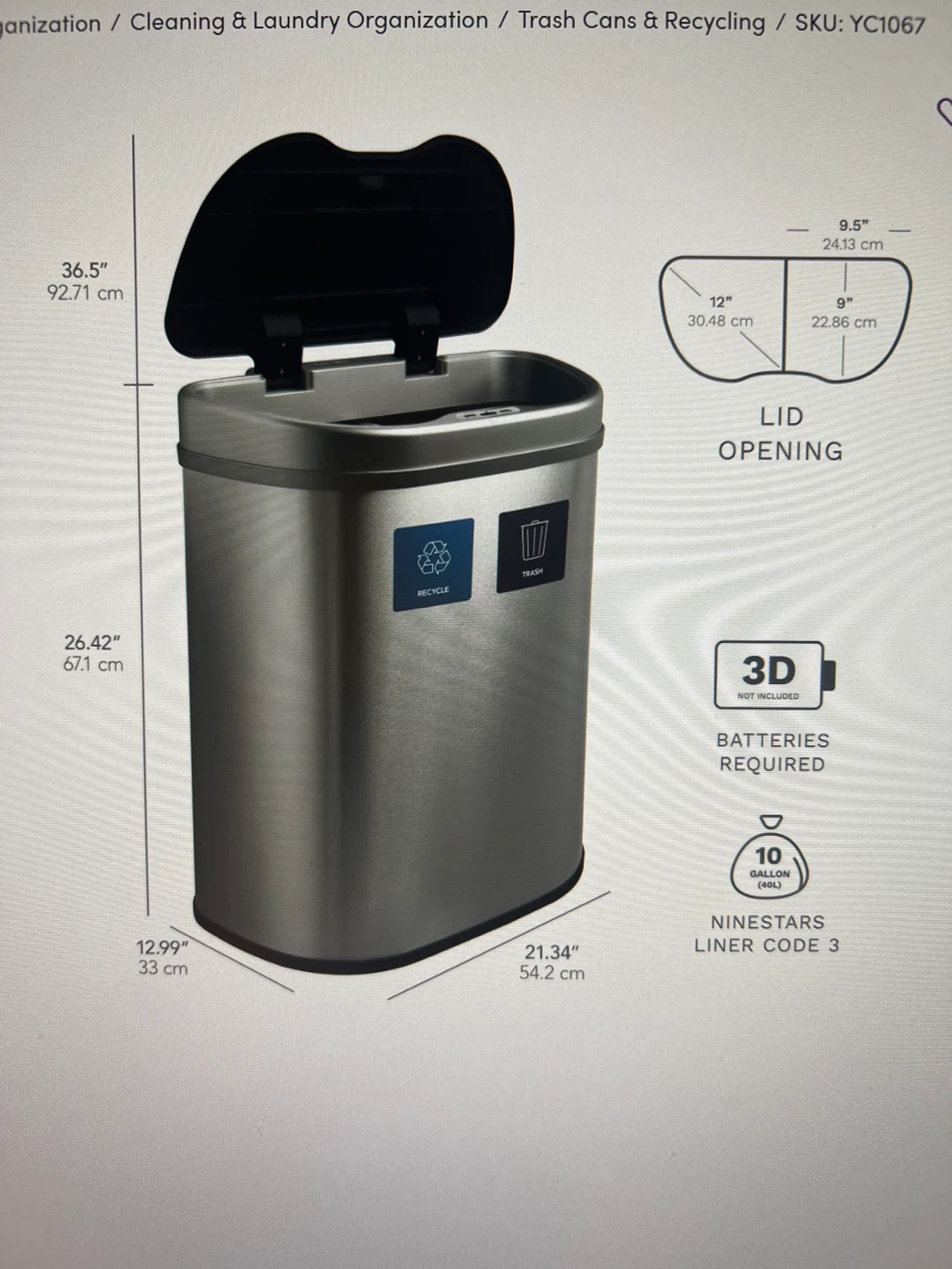 Nine Stars 18.5 Gallon Motion Sensor Recycling Bin - photo 5