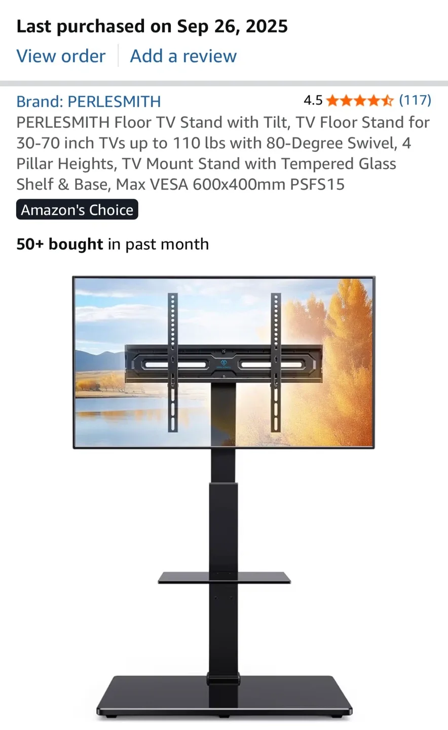 TV Mount Stand With Tempered Glass Shelf -Like New! image indicator(3)