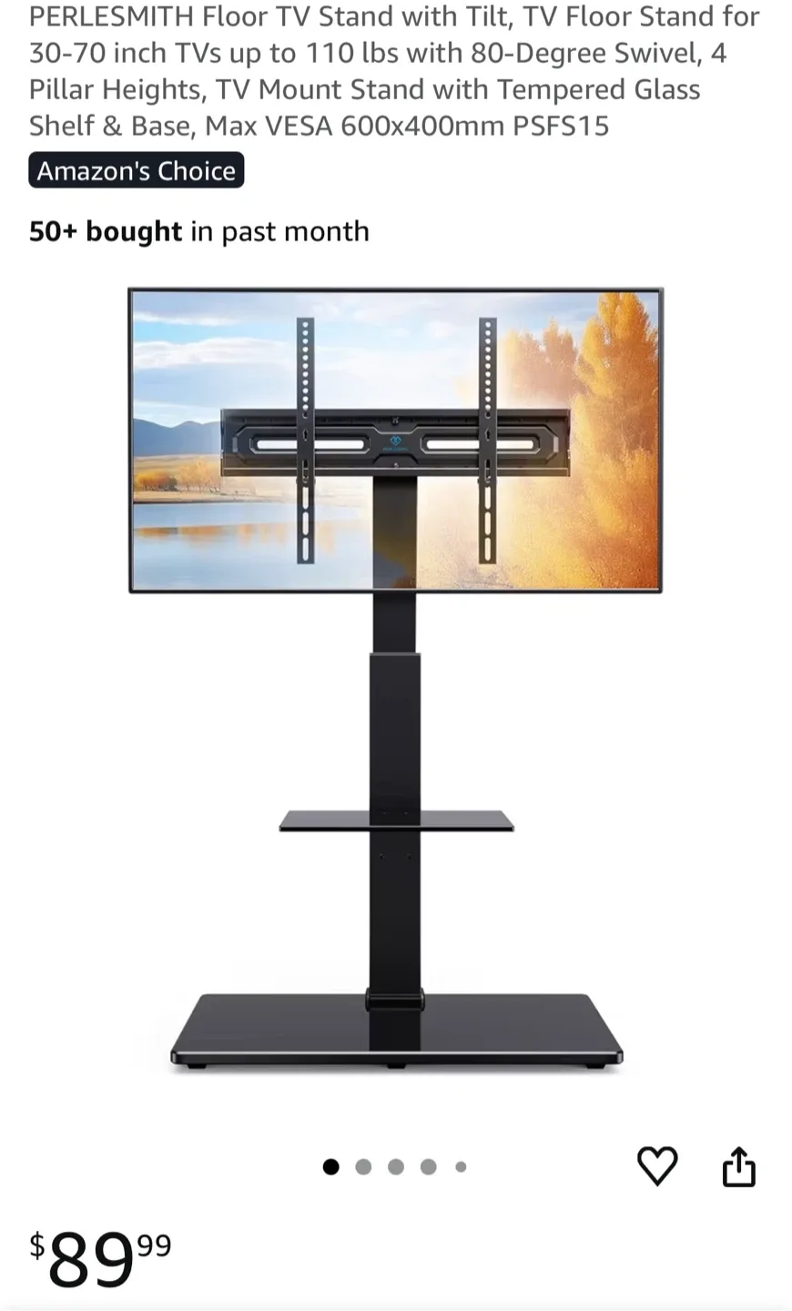 TV Mount Stand With Tempered Glass Shelf -Like New! image indicator(2)
