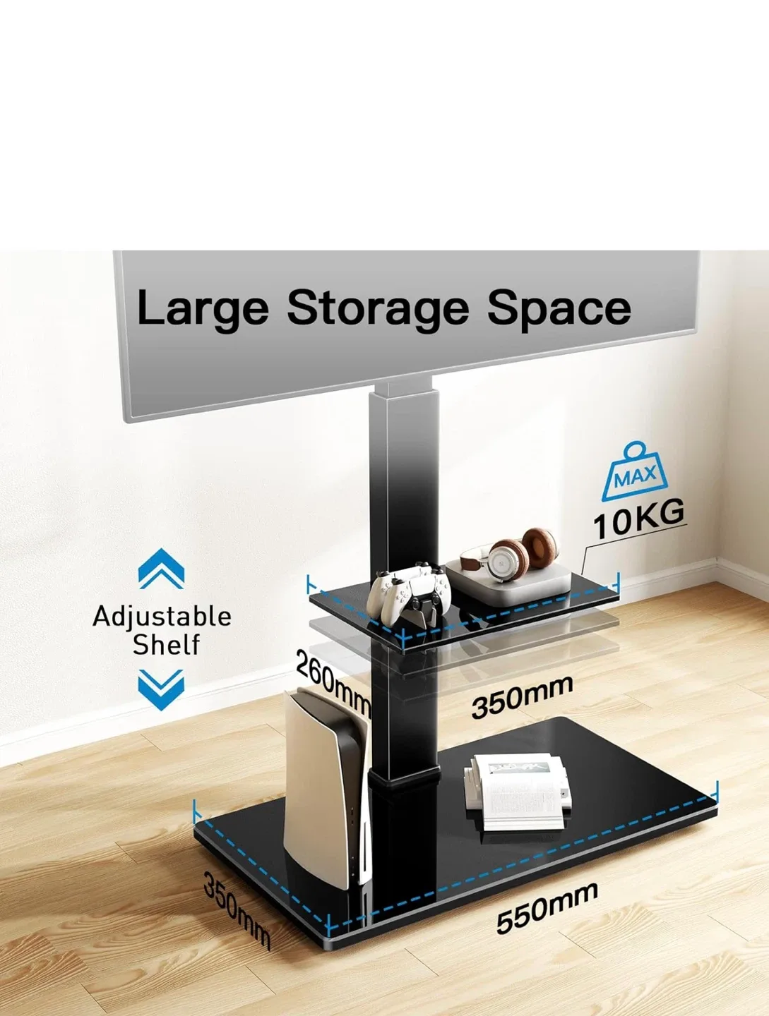 TV Mount Stand With Tempered Glass Shelf -Like New! image indicator(4)