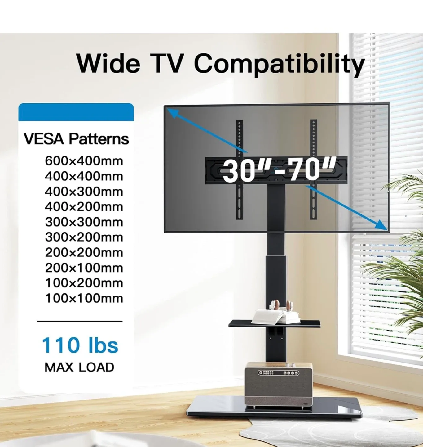 TV Mount Stand With Tempered Glass Shelf -Like New! image indicator(8)