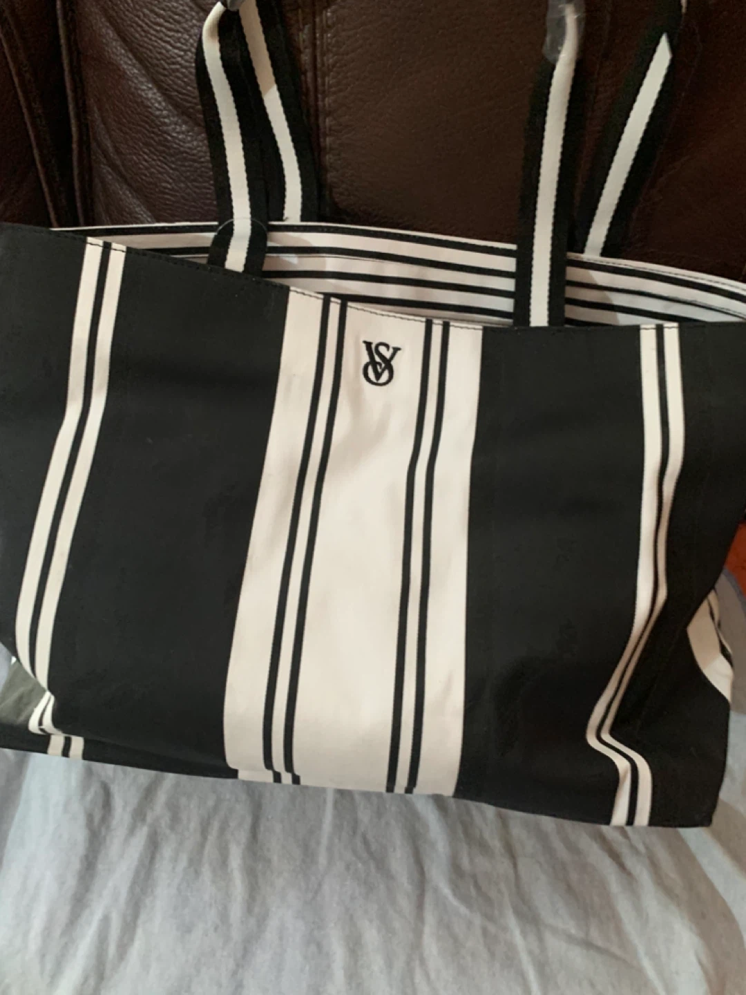 Victoria's Secret Black & White Striped Tote Bag