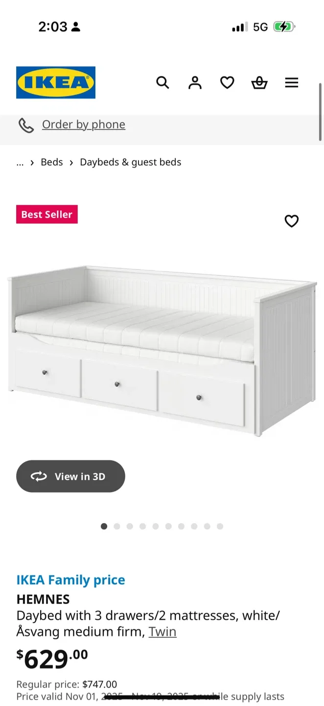 🥕IKEA Hemnes Daybed with 3 Drawers - Twin image indicator(6)