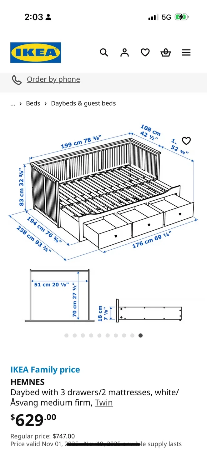 🥕IKEA Hemnes Daybed with 3 Drawers - Twin image indicator(5)