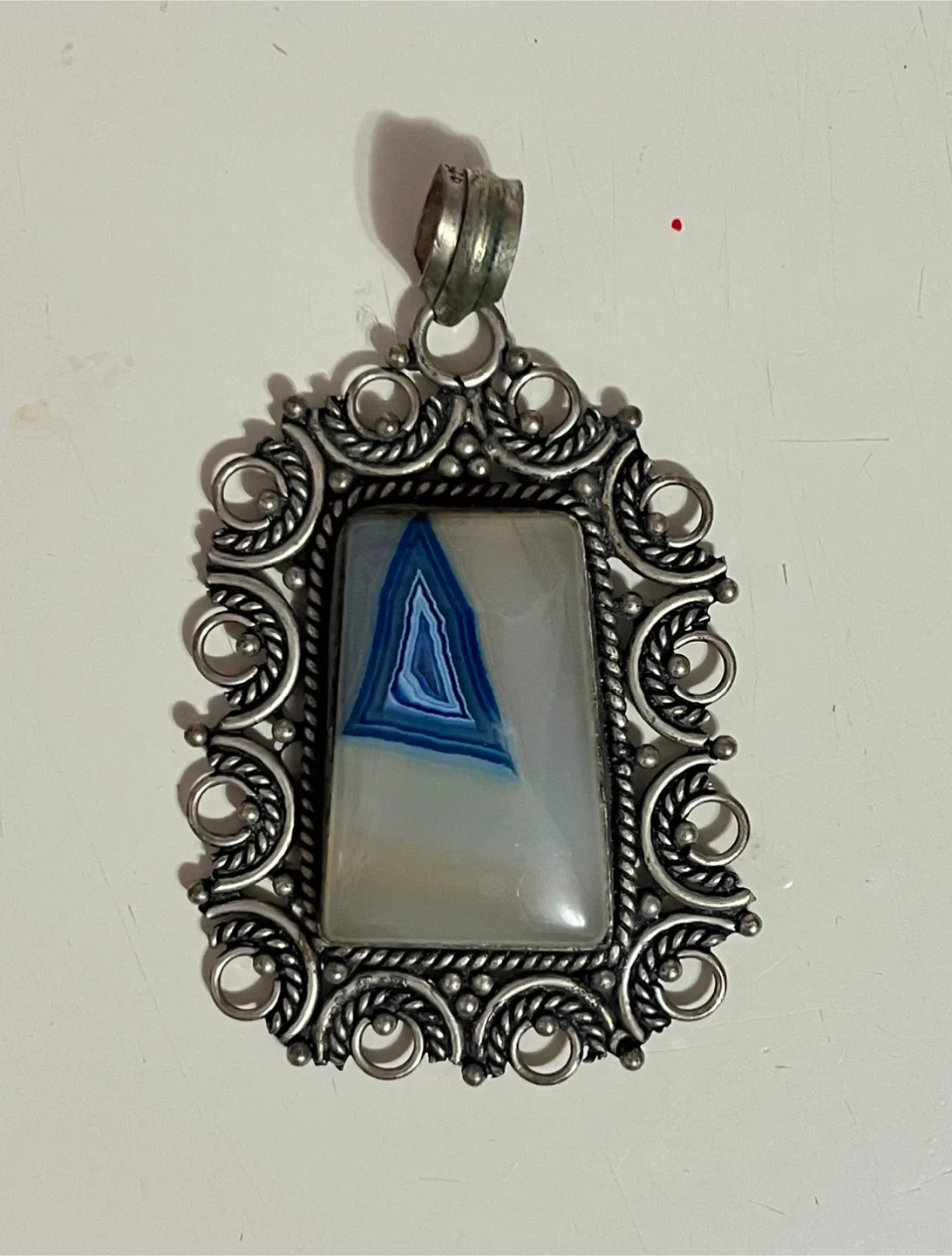 Vintage Agate Pendant with Silver Frame