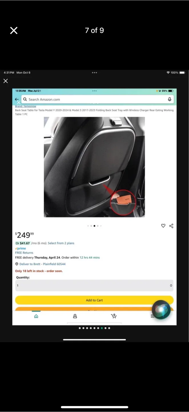 Tesla Model Y 20-24 & Model 3 17-23 seat back Tray W/ Charger image indicator(7)