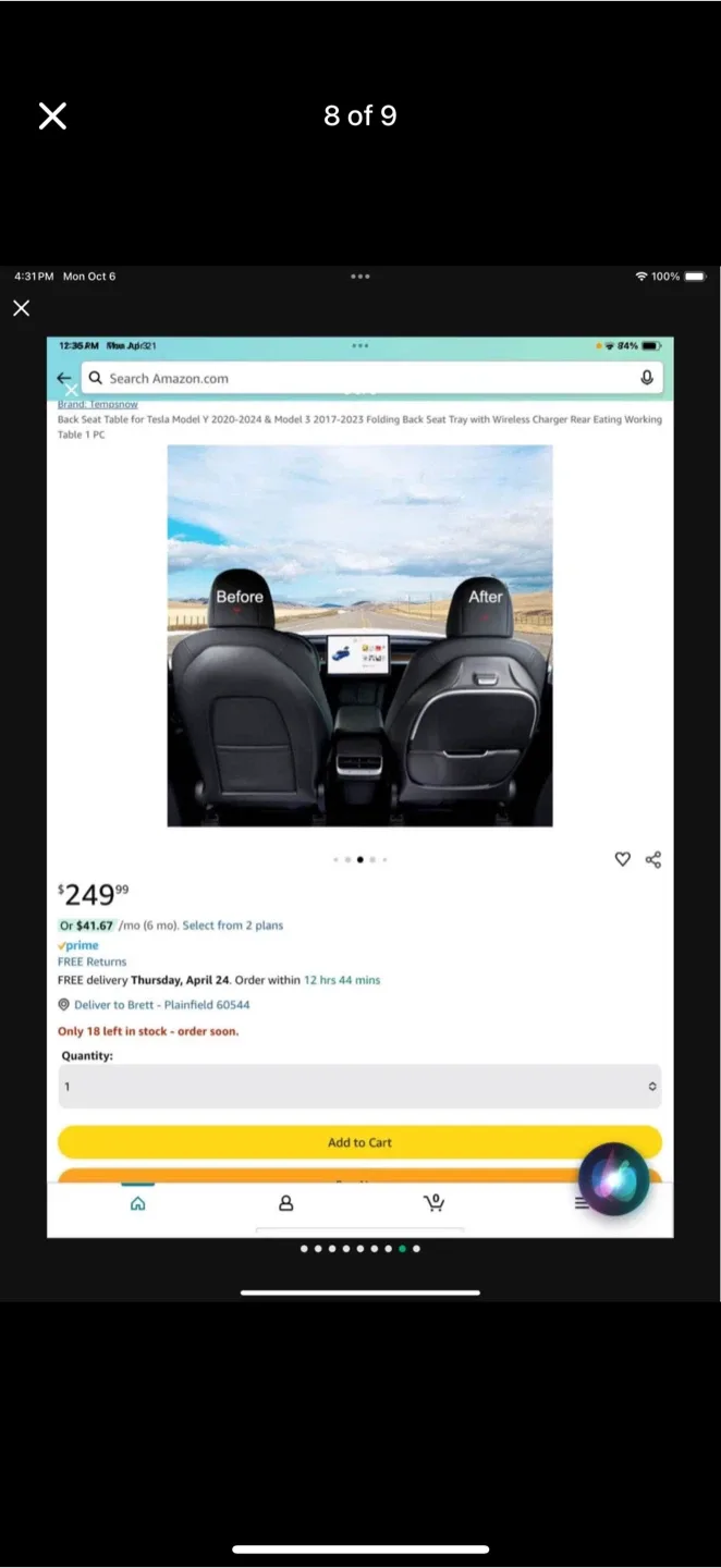 Tesla Model Y 20-24 & Model 3 17-23 seat back Tray W/ Charger image indicator(8)