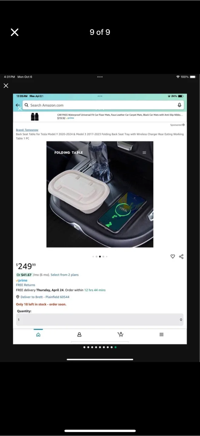 Tesla Model Y 20-24 & Model 3 17-23 seat back Tray W/ Charger image indicator(9)