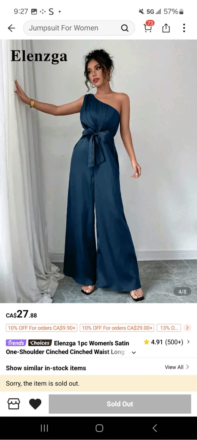Blue One-Shoulder satin Jumpsuit NEW image indicator(2)