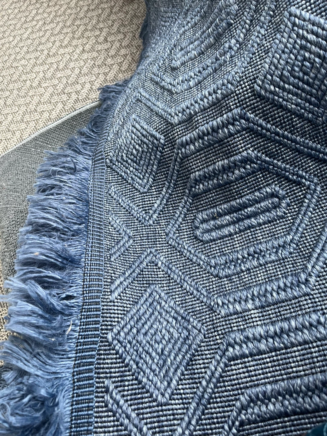 Blue Patterned Rug length 44 inches and width 29 inches.