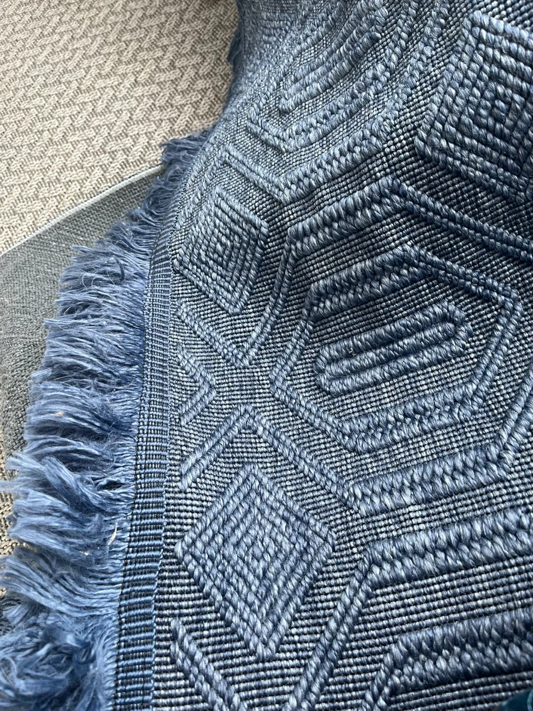 Blue Patterned Rug length 44 inches and width 29 inches.