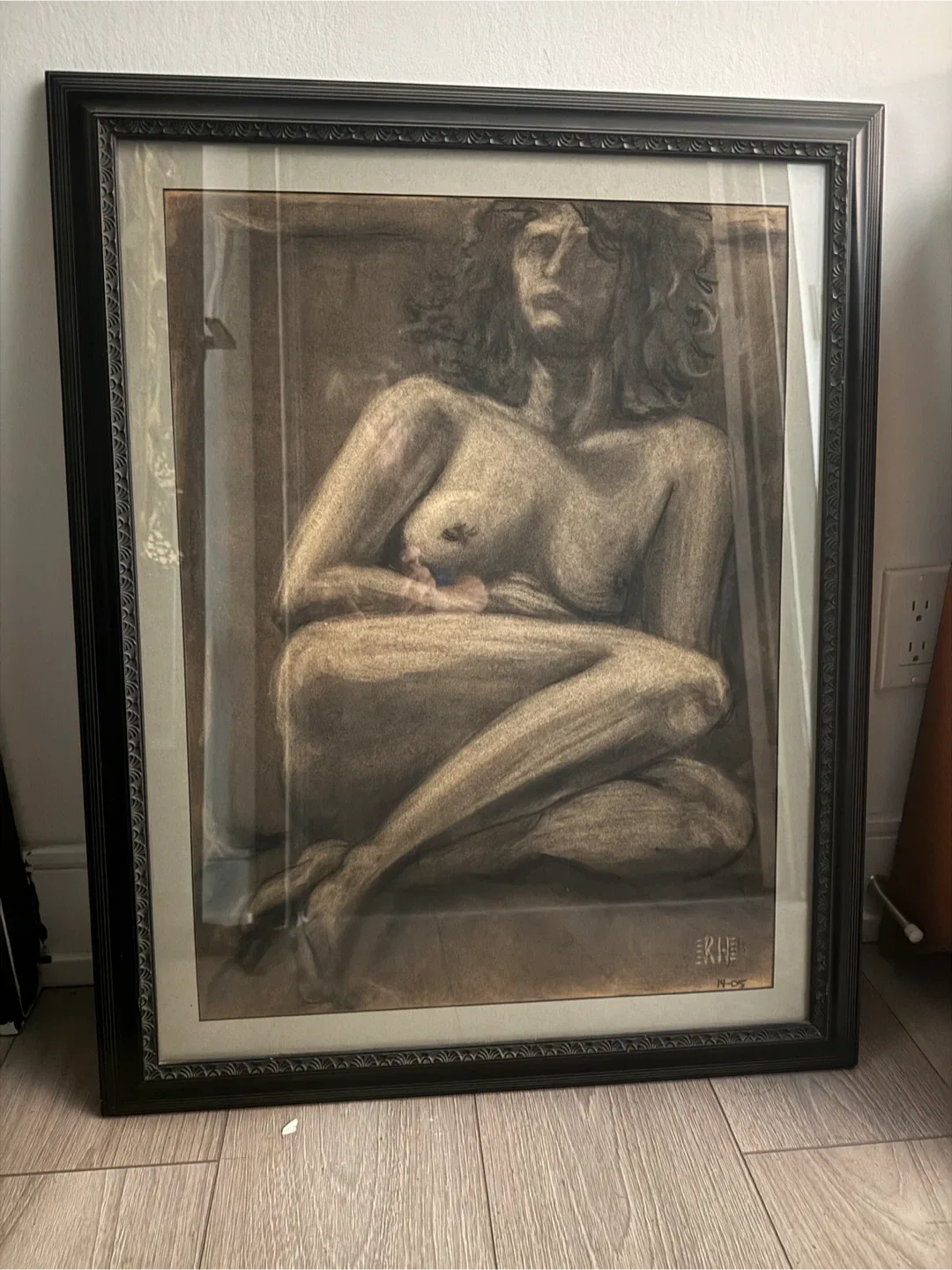 Framed Original Charcoal Drawing