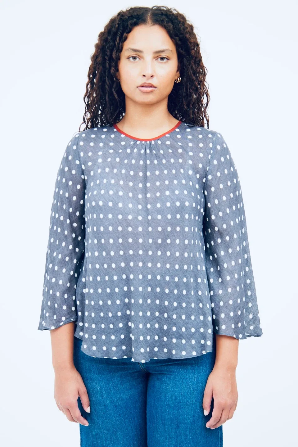 Smythe Bardot Polka Dot Print Linen Blend Blouse image indicator(5)