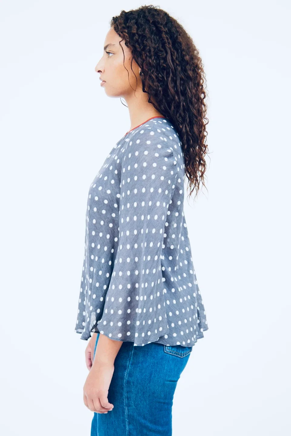 Smythe Bardot Polka Dot Print Linen Blend Blouse image indicator(7)