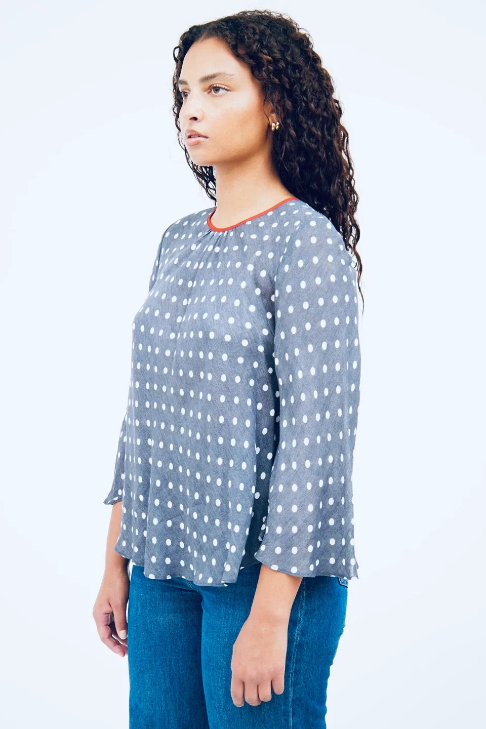 Smythe Bardot Polka Dot Print Linen Blend Blouse image indicator(9)