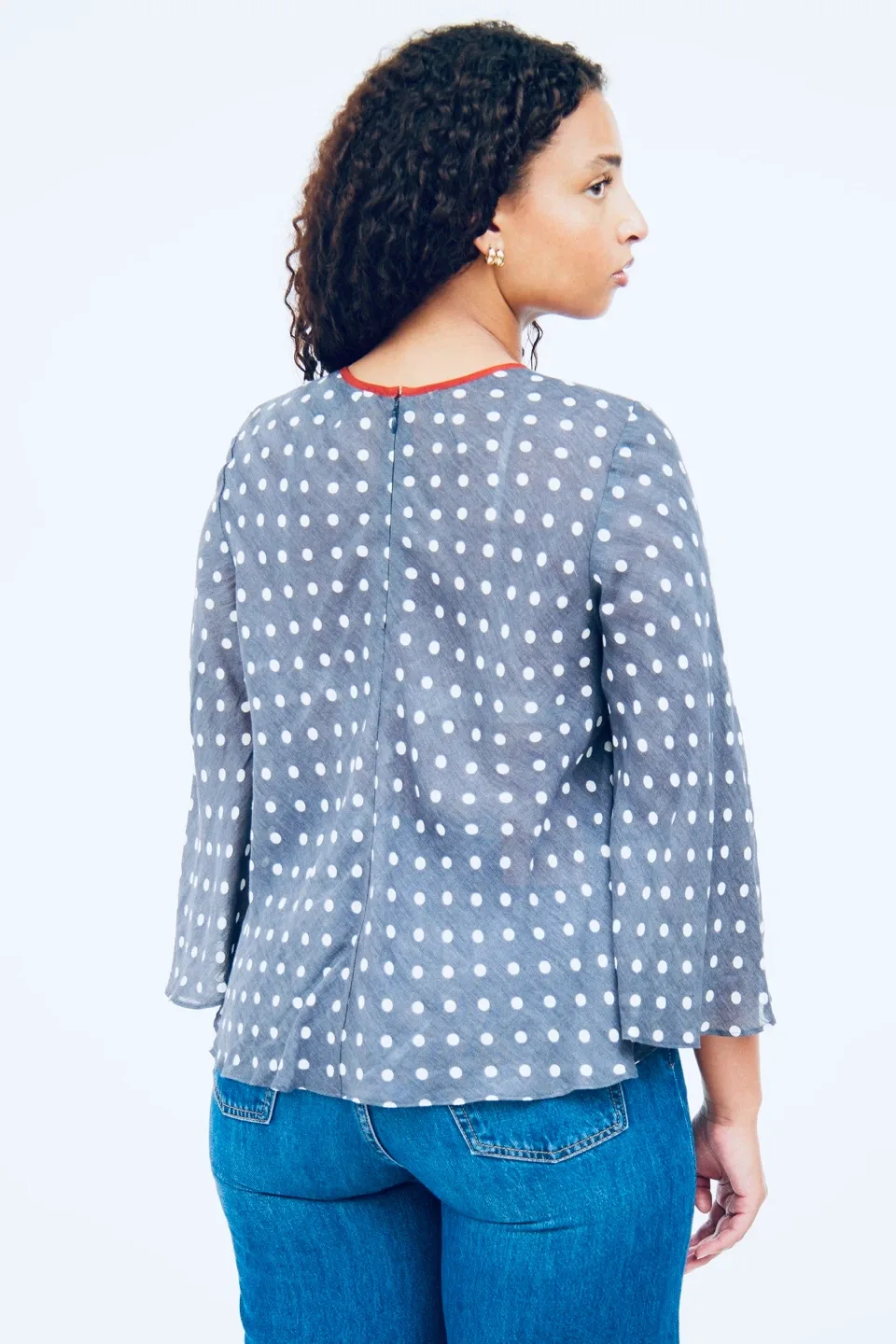 Smythe Bardot Polka Dot Print Linen Blend Blouse image indicator(8)