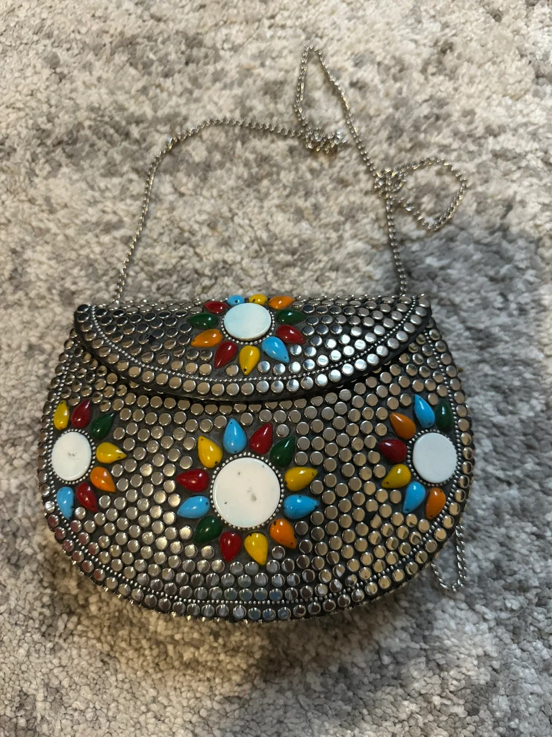 Silver Beaded Chain Purse
