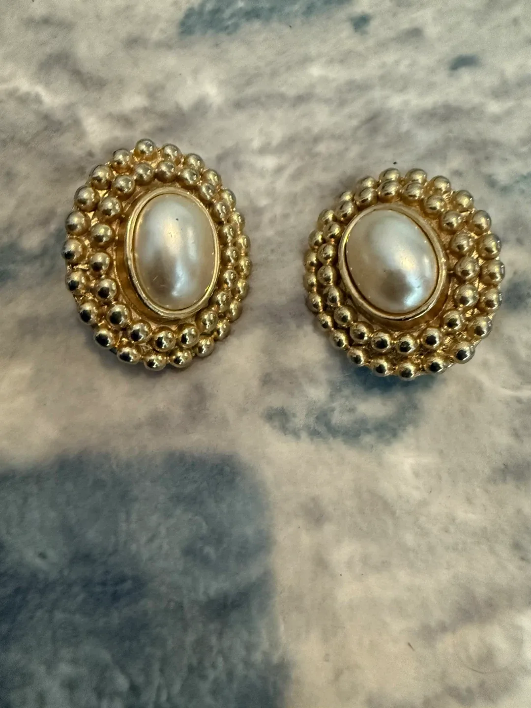 Vintage Gold Tone Faux Pearl Earrings thumbnail