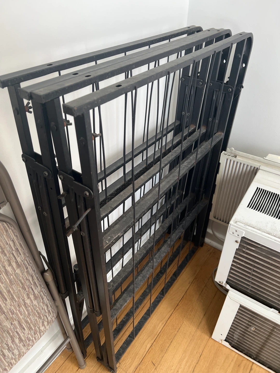 Folding Bed Frame - Black Metal - Queen Size