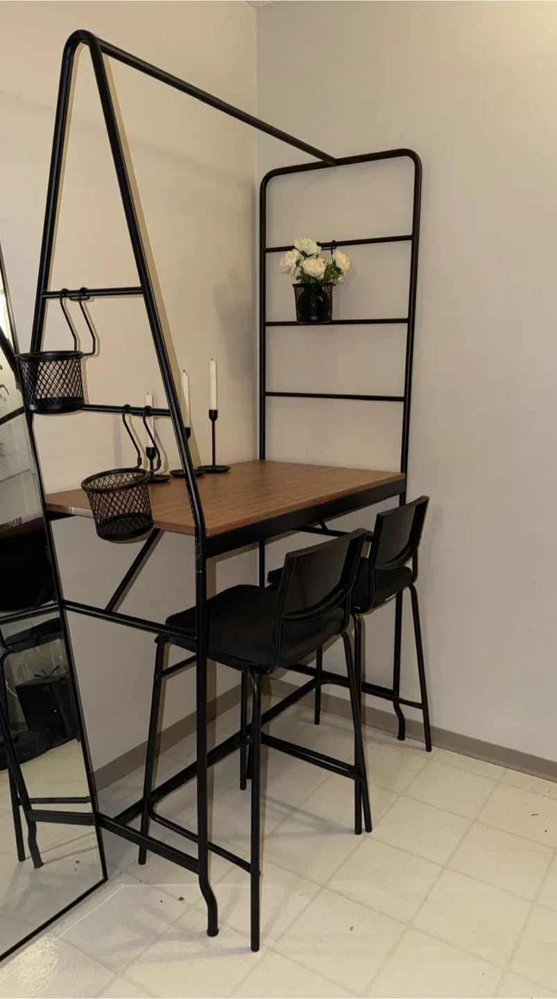 Wood & Black Metal Desk with two chairs thumbnail