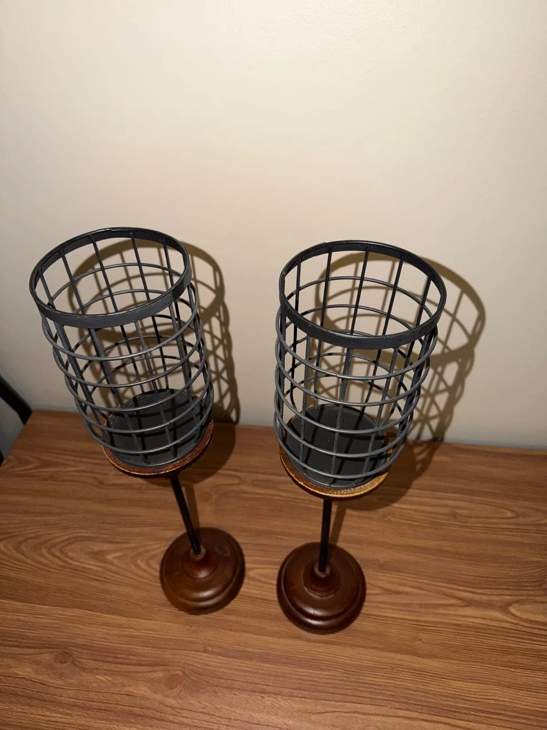 Pair of Metal & Wood Candle Holders thumbnail