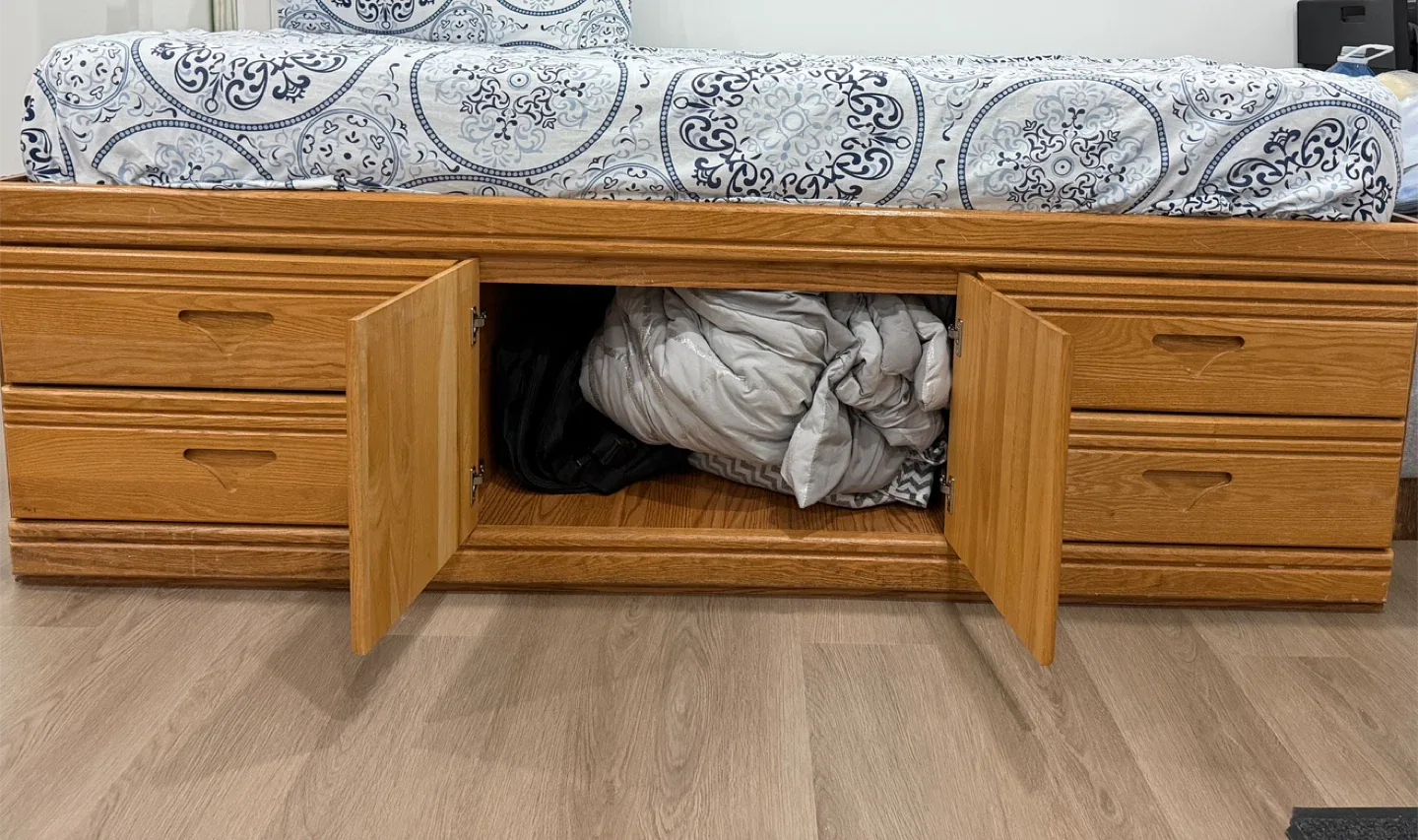 Oak Wood Platform Bed with Storage image indicator(3)