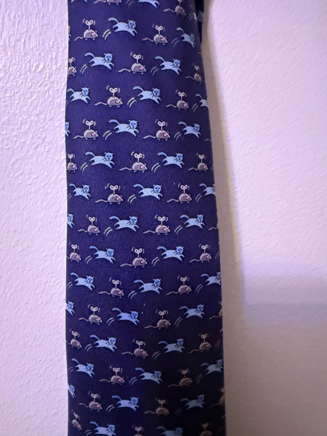 Hermès Paris Navy Blue Cat & Mouse Print Silk Tie image indicator(3)