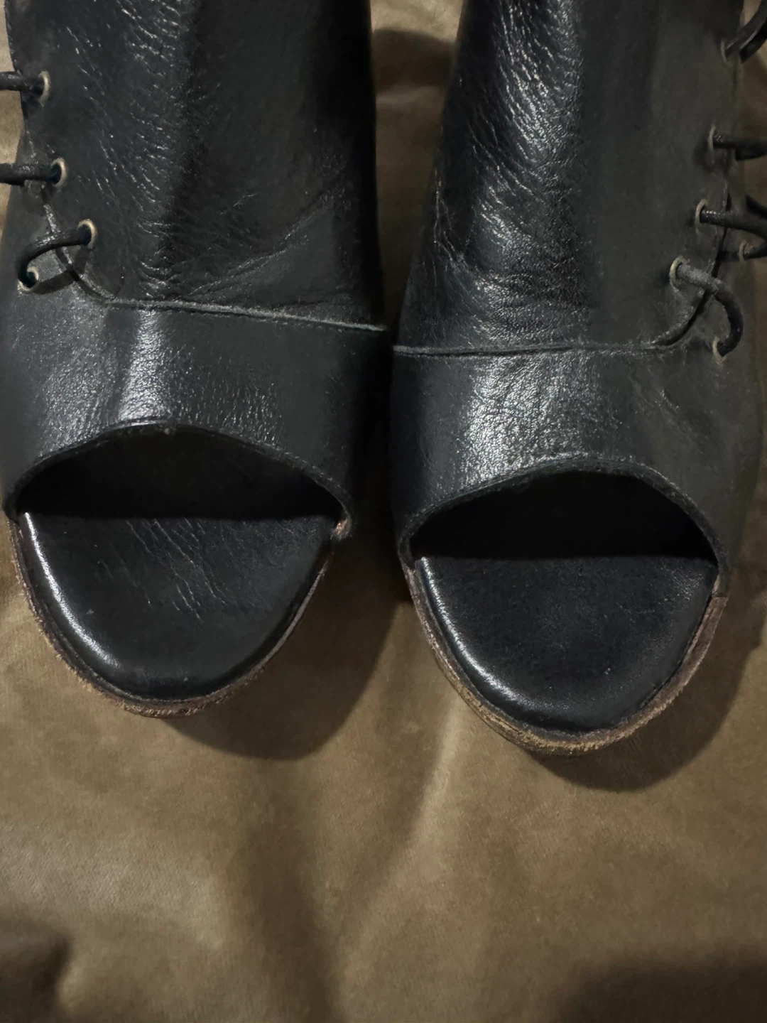 John Fluevog Black Leather Open Toe Heels - photo 5